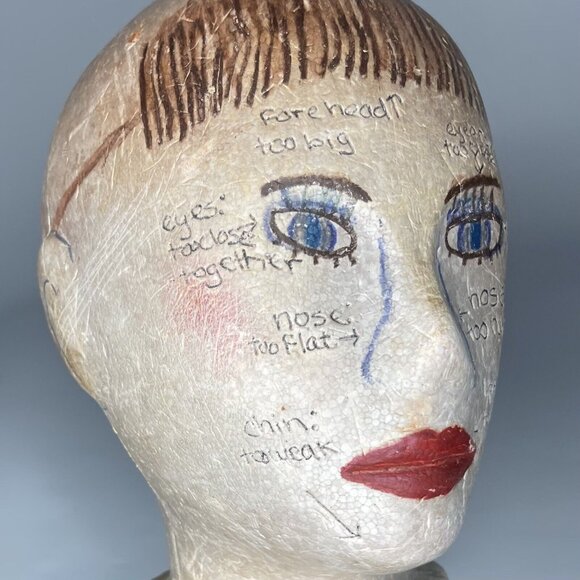 SOLD eBay Art Hand Painted Mannequin Head MCM Model Art Display Hat Wig Form - Picture 3 of 11